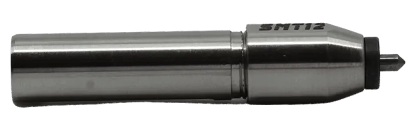 SMT12 compact scratch marking tool — side view showing Ø12 cylindrical shank and full tool assembly